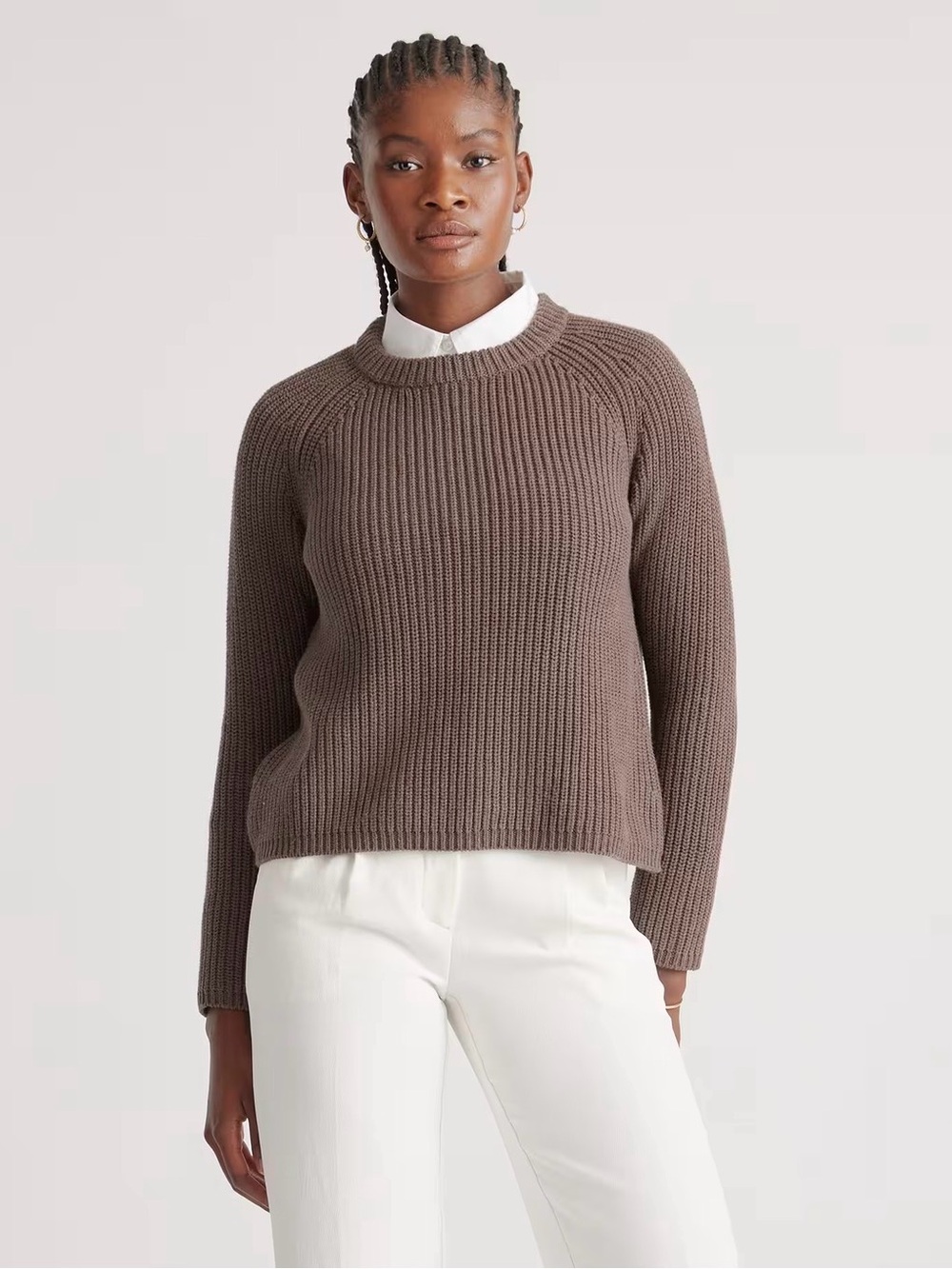 Quince 100% Organic Cotton Fisherman Crew Sweater Heather Brown Small - see note